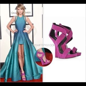 Giuseppe Zanotti suede sculpted architectural criss cross illusion concave wedge